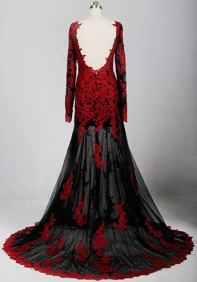 Sleeve Black and Red Wedding Dress ...